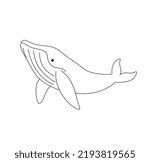Vector isolated floating whale colorless black and white contour line easy drawing