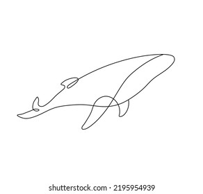 Vector isolated floating whale colorless black and white contour one single line drawing