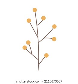 Vector isolated floral berry branch, doodle simple drawing. Xmas or autumn floral design element.