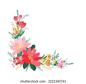 Vector isolated floral design with cute flowers. Template for card, poster, flyer, t-shirt, home decor and other use.