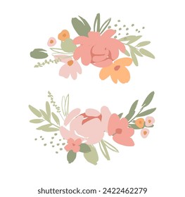 Diseño vegetal aislado con flores adorables. Plantilla para tarjeta, afiche, volante, camiseta, decoración doméstica y otros usos.