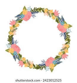 Diseño vegetal aislado con flores adorables. Wreath. Plantilla para tarjeta, afiche, volante, camiseta, decoración doméstica y otros usos.