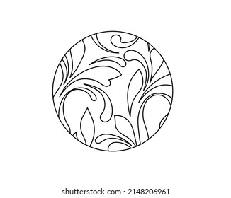 Vector Isolated Floral Geometric Ornament In A Circle Symbol Colorless Black And White Contour Line Drawing