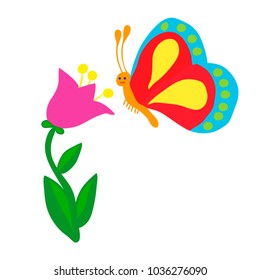 vector, isolated flower and butterfly on a white background