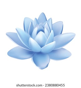 Vector isolated flower of lotus with light blue petals with reflection on white background 3d vector illustration.