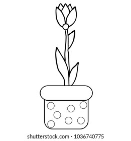 vector, isolated flower in a pot, coloring book
