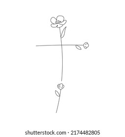 Vector isolated flower twigs decorative cross colorless black and white contour fine line symbol