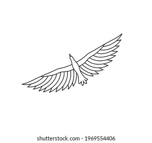 Vector Isolated Flying Bird Top View Contour Line Drawing. Colorless Black Line Icon Logotype Soaring Bird Top View