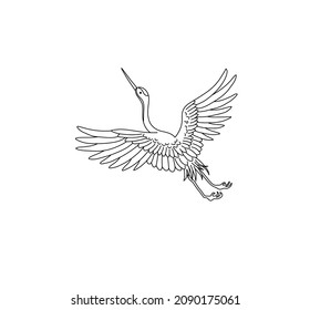 Vector Isolated Flying Crane Simple Line Drawing. Colorless Doodle Crane, Stork Graphic Icon, Logotype, Symbol