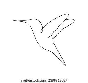 Vector aislado de la vista lateral del colibrí volador una sola línea contemporánea incolora línea de contorno blanco y negro fácil dibujo