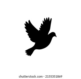 Vector isolated flying pigeon side view outline black colored silhouette shadow symbol