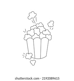 Vector isolated flying popcorn bucket colorless black and white contour line easy drawing