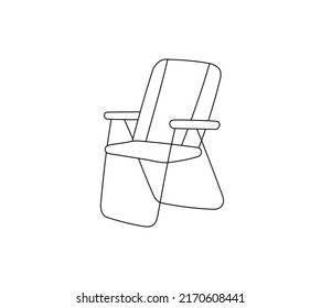 Dibujo de línea de contorno blanco y negro incoloro en silla plegable aislada de vectores