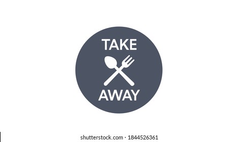 Vector Isolated Food Take Away Sign or Icon with a knife and a fork, Grey and White