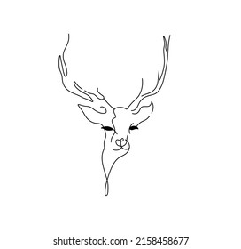 Vector isolated forest deer head and long horns colorless black   white line art graphic drawing