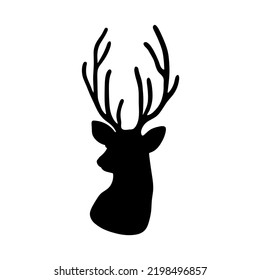 Vector isolated forest deer and long horns colorless black outline silhouette shadow shape