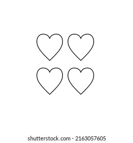 Vector isolated four separate non-overlapping hearts simple fine line symbol