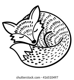 Vector isolated fox. Black and white