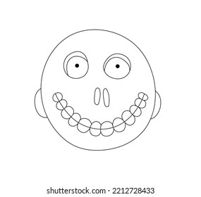Vector isolated funny cartoon zombie bald round head colorless black   white contour line easy drawing