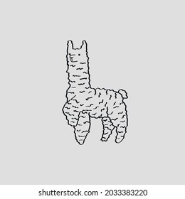 Vector isolated funny cute cartoon lama alpaca contour line drawing. Colorless black and white lapa alpaca doodle outline sketch.