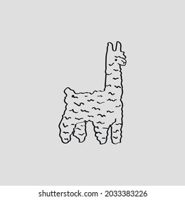 Vector isolated funny cute cartoon lama alpaca contour line drawing. Colorless black and white lapa alpaca doodle outline sketch.