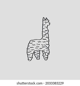 Vector isolated funny cute cartoon lama alpaca contour line drawing. Colorless black and white lapa alpaca doodle outline sketch.