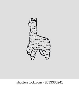 Vector isolated funny cute cartoon lama alpaca contour line drawing. Colorless black and white lapa alpaca doodle outline sketch.