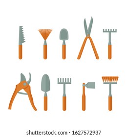 Vector isolated gardening tools. Color cartoon farm equipment. 