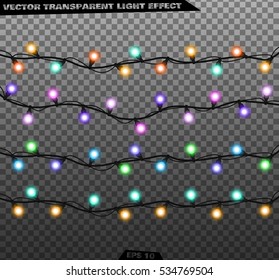Vector isolated garland decorations for Christmas and New Year. Realistic holiday lights for your Projects summary.