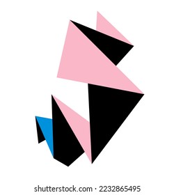 Vector isolated geometric abstraction piece of art. Bright colorful geometric shapes origami folding paper style wall art geometry 