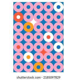 Vector isolated geometric abstraction in vertical rectangle in blue pink white orange colors 
