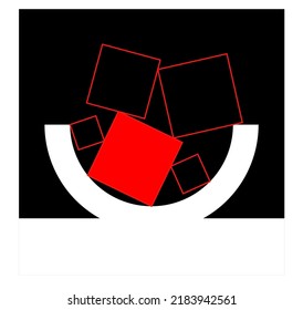 Vector isolated geometric aethetics abstraction squares in circle in square in black white and red colors 