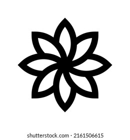 Vector isolated geometric flower with eight petals black and white symbol