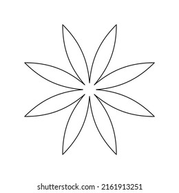 Vector isolated geometric flower with eight long thin petals colorless black and white line symbol