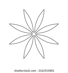 Vector isolated geometric flower with eight long thin petals colorless black and white line symbol