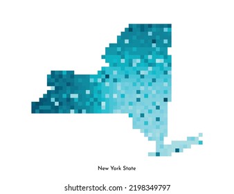 Vector isolated geometric illustration with icy blue area of USA - State of New York map. Pixel art style for NFT template. Simple colorful logo with gradient texture