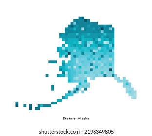Vector isolated geometric illustration with icy blue area of USA - State of Alaska map. Pixel art style for NFT template. Simple colorful logo with gradient texture