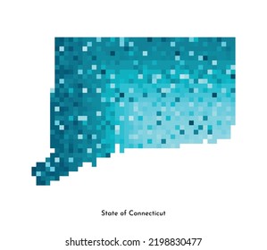 Vektor einzelne geometrische Illustration mit eisblauem Gebiet der USA - State of Connecticut map. Pixel Art Stil für NFT Vorlage. Einfaches farbiges Logo mit Farbverlauf-Textur