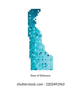 Vector isolated geometric illustration with icy blue area of USA - State of Delaware map. Pixel art style for NFT template. Simple colorful logo with gradient texture