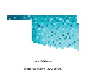 Ilustración geométrica aislada de vectores con área azul helada de EE.UU. - Mapa del estado de Oklahoma. Estilo de arte de píxeles para la plantilla NFT. Logotipo de color simple con textura degradada