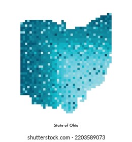 Vector isolated geometric illustration with icy blue area of USA - State of Ohio map. Pixel art style for NFT template. Simple colorful logo with gradient texture