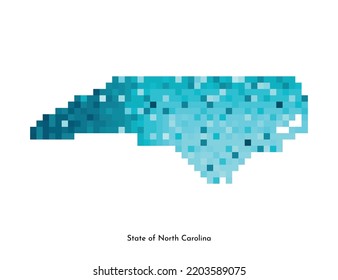 Vector isolated geometric illustration with icy blue area of USA - State of North Carolina map. Pixel art style for NFT template. Simple colorful logo with gradient texture