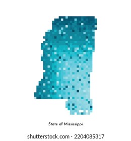 Vector isolated geometric illustration with icy blue area of USA - State of Mississippi map. Pixel art style for NFT template. Simple colorful logo with gradient texture