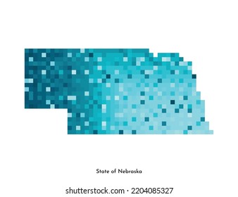 Vector isolated geometric illustration with icy blue area of USA - State of Nebraska map. Pixel art style for NFT template. Simple colorful logo with gradient texture