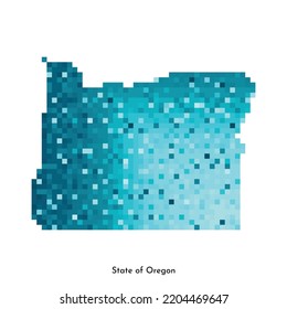 Vector isolated geometric illustration with icy blue area of USA - State of Oregon map. Pixel art style for NFT template. Simple colorful logo with gradient texture