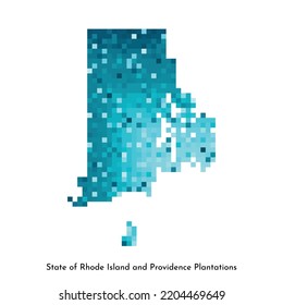 Vector isolated geometric illustration with icy blue area of USA - State of Rhode Island map. Pixel art style for NFT template. Simple colorful logo with gradient texture
