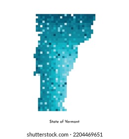 Ilustración geométrica aislada de vectores con área azul helada de USA - Mapa del estado de Vermont. Estilo de arte de píxeles para la plantilla NFT. Logotipo de color simple con textura degradada