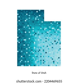Ilustración geométrica aislada de vectores con área azul helada de Estados Unidos - Mapa del estado de Utah. Estilo de arte de píxeles para la plantilla NFT. Logotipo de color simple con textura degradada