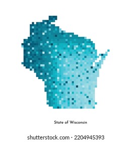Vector isolated geometric illustration with icy blue area of USA - State of Wisconsin map. Pixel art style for NFT template. Simple colorful logo with gradient texture