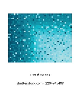 Vector isolated geometric illustration with icy blue area of USA - State of Wyoming map. Pixel art style for NFT template. Simple colorful logo with gradient texture